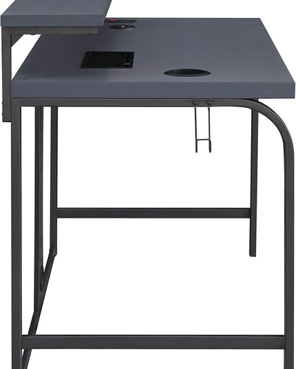 OSP Home Furnishings Reload Gaming Desk with Wireless Charging, USB Power Hub, and Remote Controlled RGB LED Lights, Matte Grey Carbon Fiber - LeafyLoom