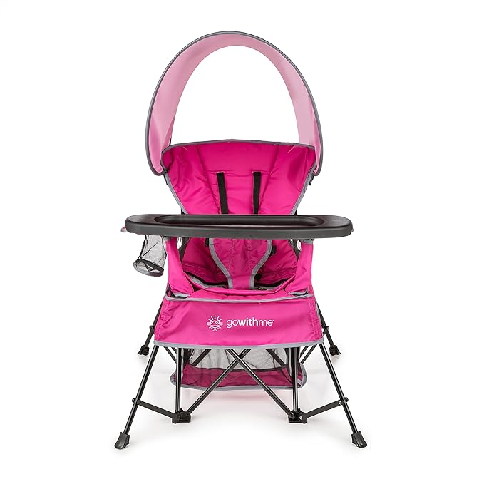 Baby Delight Go with Me Venture Portable Chair | Indoor and Outdoor | Sun Canopy | 3 Child Growth Stages | Pink - LeafyLoom