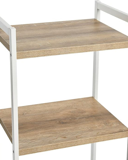 Household Essentials Jamestown Narrow 5 Shelf Open Storage Bookshelf Coastal Oak Rustic Wood Grain and White Metal - LeafyLoom