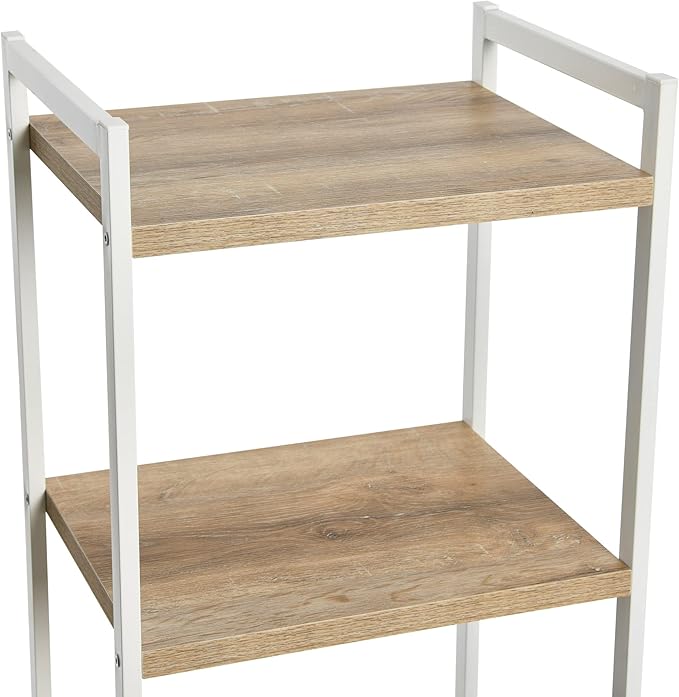 Household Essentials Jamestown Narrow 5 Shelf Open Storage Bookshelf Coastal Oak Rustic Wood Grain and White Metal - LeafyLoom