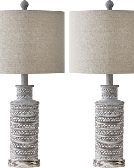 BOBOMOMO 24.5" Farmhouse Rustic Retro 24.5'' Table Lamp Set of 2 for Bedroom Living Room Traditional Nightstand End Table Lamps - LeafyLoom