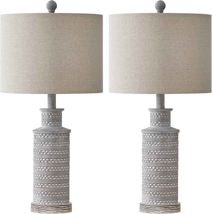 BOBOMOMO 24.5" Farmhouse Rustic Retro 24.5'' Table Lamp Set of 2 for Bedroom Living Room Traditional Nightstand End Table Lamps - LeafyLoom