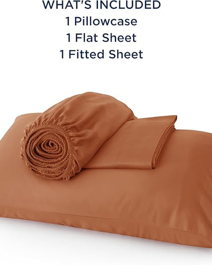 Bedsure Twin XL Sheet Set Dorm Bedding, Cooling Sheets Twin Extra Long Sheets, Rayon Derived from Bamboo, Deep Pocket Up to 16", Hotel Luxury Silky Bedding Sheets & Pillowcases, Burnt Orange - LeafyLoom