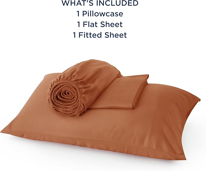 Bedsure Twin XL Sheet Set Dorm Bedding, Cooling Sheets Twin Extra Long Sheets, Rayon Derived from Bamboo, Deep Pocket Up to 16", Hotel Luxury Silky Bedding Sheets & Pillowcases, Burnt Orange - LeafyLoom