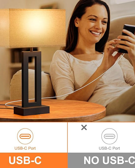 Seealle Bedroom Lamps for Night Stands - Touch Control, 3 Way Dimmable, USB C+A Charging, LED Bulbs, Easy Assembly - LeafyLoom