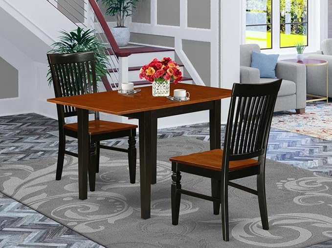 East West Furniture Norden 3 Piece Modern Set Contains a Rectangle Wooden Table with Dropleaf and 2 Kitchen Dining Chairs, 30x48 Inch, NDWE3-BCH-W - LeafyLoom