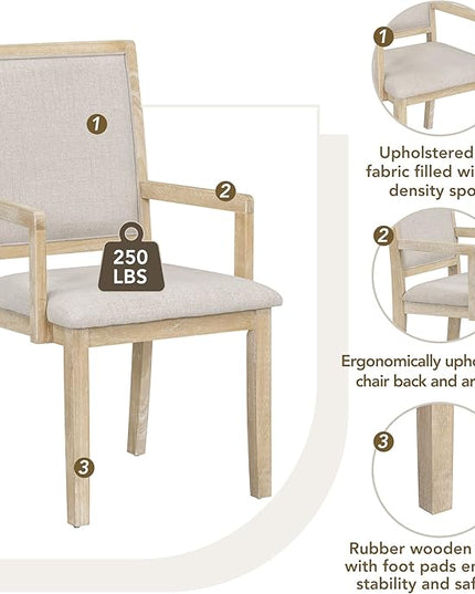 Kitchen 5-Piece Set, Two-Size Round to Oval Extendable Butterfly Leaf Table and 4 Upholstered Dining Chairs with Armrests, Natural Wood Wash - LeafyLoom