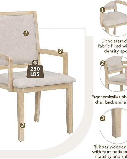 Farmhouse 5 Piece Dining Set, Included Round Extendable Wooden Table and 4 Upholstered Chairs, Retro Adjustable Dinette Furniture for Kitchen Living Room, Natural Wood Wash - LeafyLoom