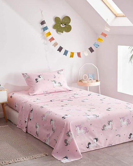 Uozzi Bedding Bed in a Bag 7 Pieces Queen Size Unicorn Pink with Rainbow Star - Soft Microfiber, Reversible Bed Comforter Set (1 Comforter, 2 Pillow Shams, 1 Flat Sheet, 1 Fitted Sheet, 2 Pillowcases) - LeafyLoom