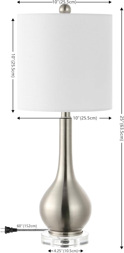JONATHAN Y JYL5010B-SET2 Dylan 25" Metal/Crystal Teardrop LED Table Lamp Contemporary, Transitional, Traditional, Classic, Office, Living Room, Dining Room, Bedroom, Nickel (Set of 2) - LeafyLoom