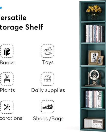 70.9 Inch Tall Narrow Bookcase, Corner Bookshelf 6 Tier Cube Display Shelf Storage Organizer for Small Space, Blue - LeafyLoom
