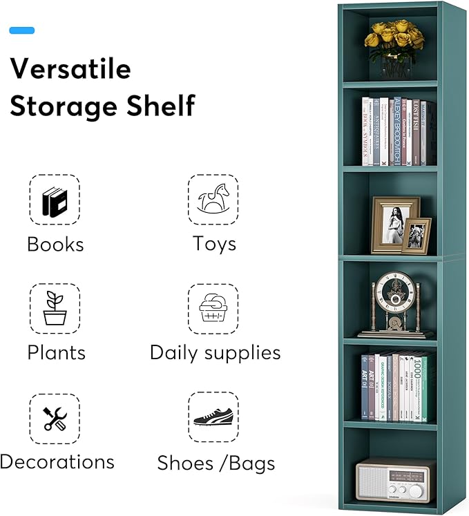 70.9 Inch Tall Narrow Bookcase, Corner Bookshelf 6 Tier Cube Display Shelf Storage Organizer for Small Space, Blue - LeafyLoom