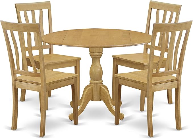 East West Furniture Dublin Kitchen Room Set, 42x42 Inch, DMAN5-OAK-W - LeafyLoom