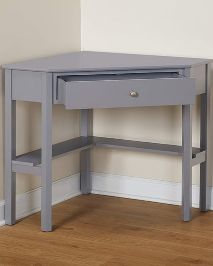Target Marketing Systems Ellen Corner Desk Drawer and One Storage Shelf for Living Room, Bedroom, or Home Office, Small Computer Table, 42" W x 30" H, Anchor Gray - LeafyLoom