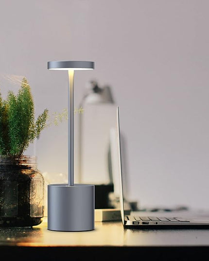 2 Pack Cordless LED Table Lamp, 5000 mAh Rechargeable Battery 3 Lighting Modes Dimmable Light Portable Desk Lamps, for Restaurant, Terrace (Grey) - LeafyLoom