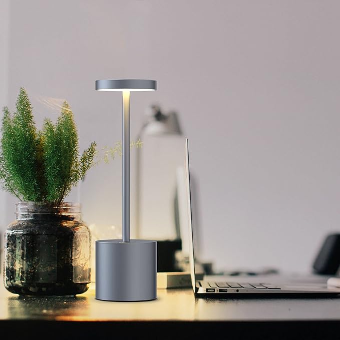 2 Pack Cordless LED Table Lamp, 5000 mAh Rechargeable Battery 3 Lighting Modes Dimmable Light Portable Desk Lamps, for Restaurant, Terrace (Grey) - LeafyLoom