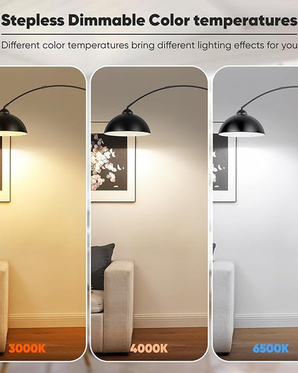 Arc Floor Lamp for Living Room with Remote, 78” Black Standing Lamp with LED Bulb, Stepless Dimmable Color Temperature & Brightness Corner Lamp, Modern Over Couch Tall Reading Light for Bedroom Office - LeafyLoom