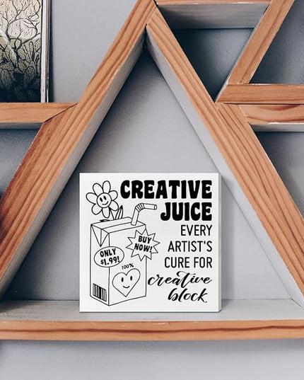 Retro Home Office Desk Wooden Box Sign Decor, Every Artist's Cure for Creative Block, Inspirational Quotes Desk Decor Motivational Desk Decorations for Women Men Student Office Classroom School - LeafyLoom