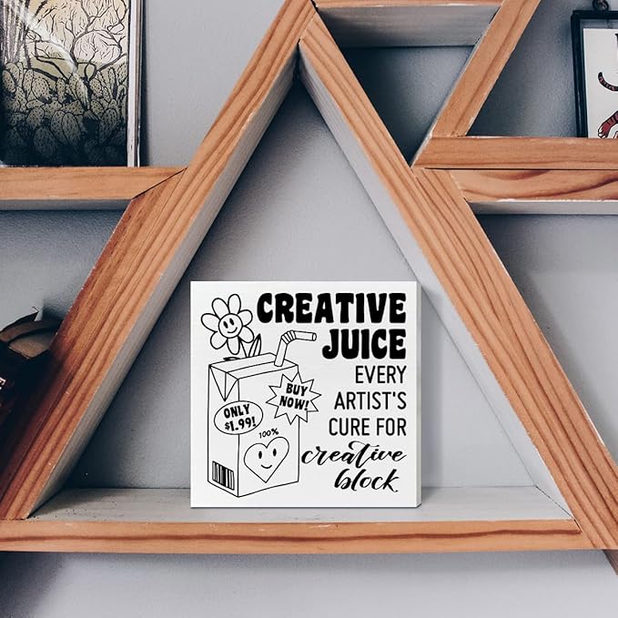 Retro Home Office Desk Wooden Box Sign Decor, Every Artist's Cure for Creative Block, Inspirational Quotes Desk Decor Motivational Desk Decorations for Women Men Student Office Classroom School - LeafyLoom
