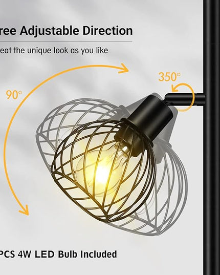Floor Lamp, Industrial Floor Lamp, Modern Standing lamp with 3 Adjustable Light, 4W E12 LED Bulbs, Metal Stand Up Lamps, Vintage Farmhouse Tree Floor Lamps for Living Room/Bedroom/Office, Black - LeafyLoom