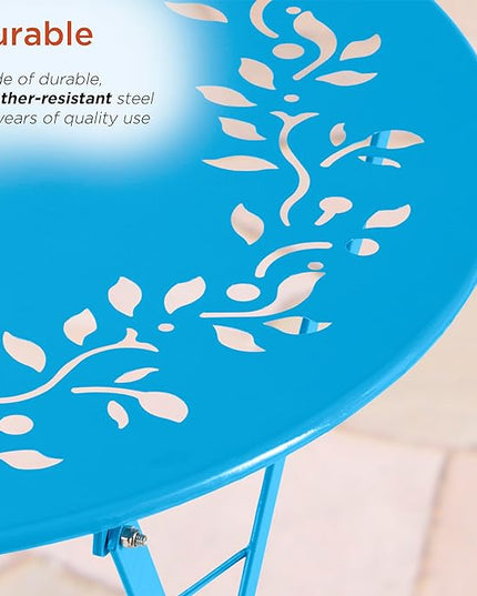 Alpine Corporation Indoor/Outdoor 3-Piece Bistro Set Folding Table and Chairs Patio Seating, Blue - LeafyLoom
