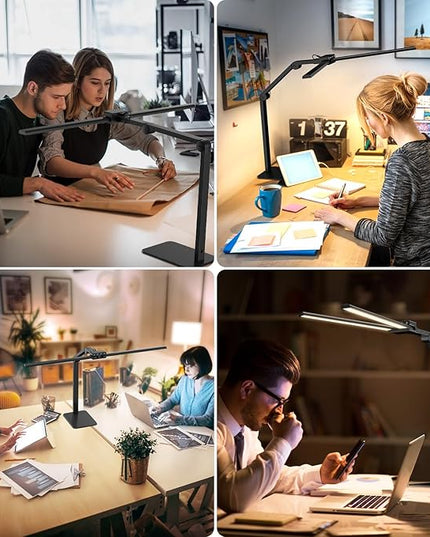 KableRika Desk Lamp Home Office: 24W Bright Double Led Desk Lights with Base - Auto Dimming Table Light - Dimmable Eye Caring Task Office Lamps for Monitor Study Drafting - LeafyLoom