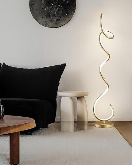Modern Floor Lamps for Living Room, LED 53" Tall 30W Gold Spiral Corner Floor Lamp with Remote, 3 Color Temperature, Stepless Dimmable, Bright Standing Lamp for Bedroom Home Office Deco - LeafyLoom