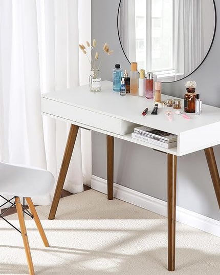 GAOMON Modern Home Office Writing Desk, 42 Inch Computer Table Desk with Drawers, Simple Mid Century Modern Desk, White - LeafyLoom