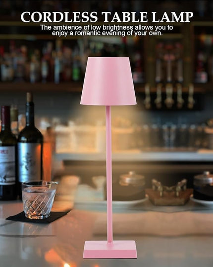 2 Pack LED Rechargeable Table Lamps, Cordless Desk Lamp, 3W 5200mAh Battery Operated Table Light, Stepless Dimming Portable Table Light Waterproof for Restaurant/Indoor/Outdoor (Pink 2Pack) - LeafyLoom