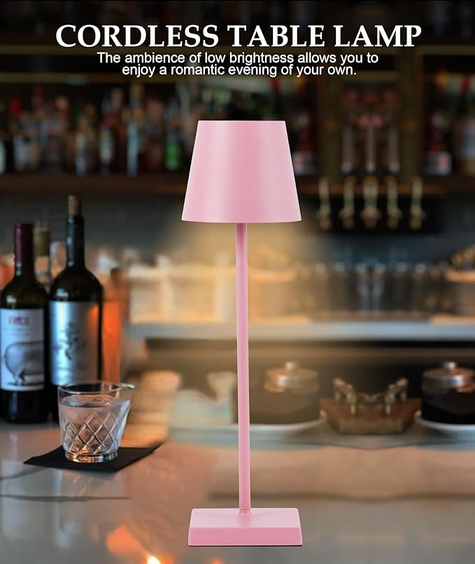2 Pack LED Rechargeable Table Lamps, Cordless Desk Lamp, 3W 5200mAh Battery Operated Table Light, Stepless Dimming Portable Table Light Waterproof for Restaurant/Indoor/Outdoor (Pink 2Pack) - LeafyLoom