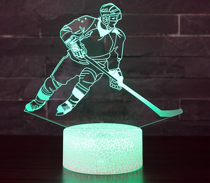 WMH Hockey Night Light with 7 Colors Changing- LED 3D Optical Illusion Lamp for Kids Room Decor and Hockey Fans (Hockey) - LeafyLoom