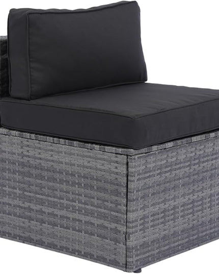 5-Pieces Patio Furniture Set with Coffee Table and 2 Pillows, PE Rattan Outdoor Conversation Sectional Sofa Seating Goup for Balcony Front Porch Backyard Law, Grey Wicker+Black Cushion - LeafyLoom