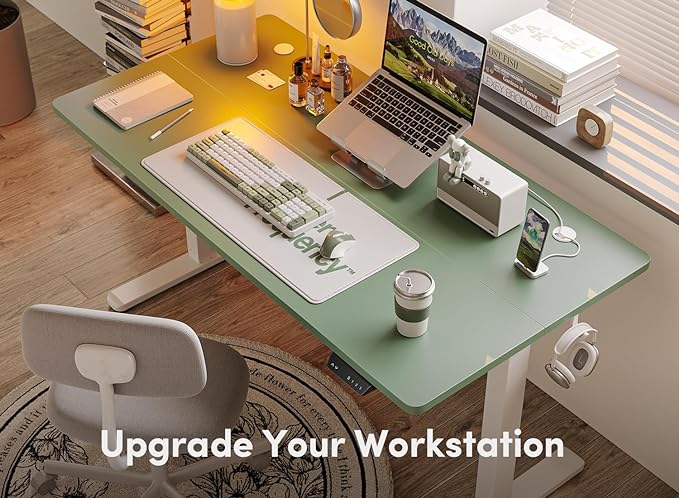 FEZIBO Electric Standing Desk, 48 x 24 Inches Height Adjustable Stand up Desk, Sit Stand Home Office Desk, Computer Desk, Green - LeafyLoom