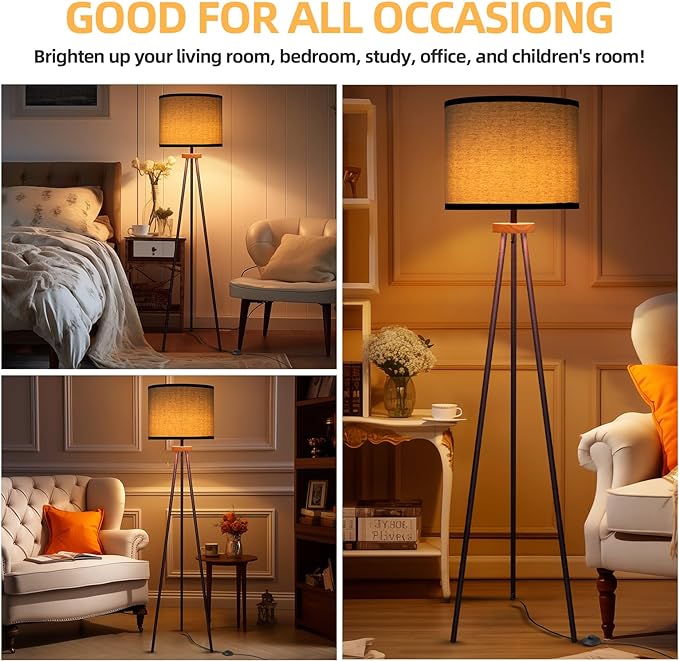 Tripod Floor Lamp, Mid Century Standing Lamp, Modern Design Studying Light for Living Room, Bedroom, Study Room and Office - LeafyLoom