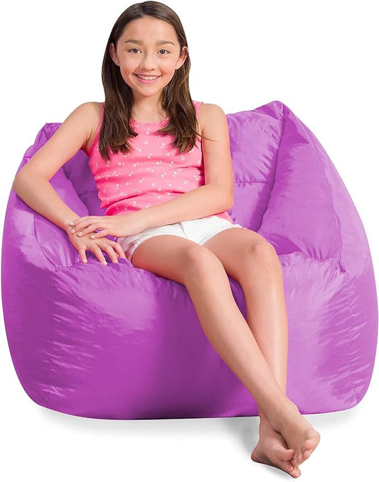 Posh Creations Coronado Bean Bag Boys and Girls Large Chair for Kids, for Gaming and Playrooms, Soft Nylon-Purple, Large Bean Bag - LeafyLoom
