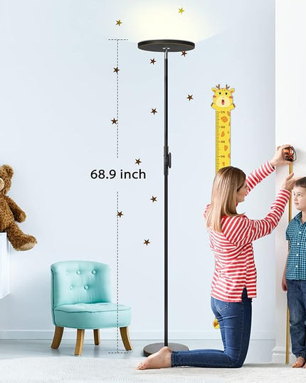 JOOFO Floor Lamp,30W/2400LM Sky LED Modern Torchiere 3 Color Temperatures Super Bright Floor Lamps-Tall Standing Pole Light with Remote & Touch Control for Living Room,Bed Room,Office (Black-Gold) - LeafyLoom