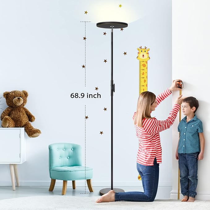 JOOFO Floor Lamp,30W/2400LM Sky LED Modern Torchiere 3 Color Temperatures Super Bright Floor Lamps-Tall Standing Pole Light with Remote & Touch Control for Living Room,Bed Room,Office (Black-Gold) - LeafyLoom