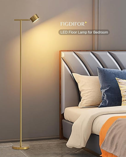 Floor Lamp for bedroom, 3 Color Temperatures Minimalist Floor Lamp with Flexible Lamp Cap, Modern Gold Floor Lamps for Living Room Bright, Simple Standing Lamp for Office Reading Working - LeafyLoom