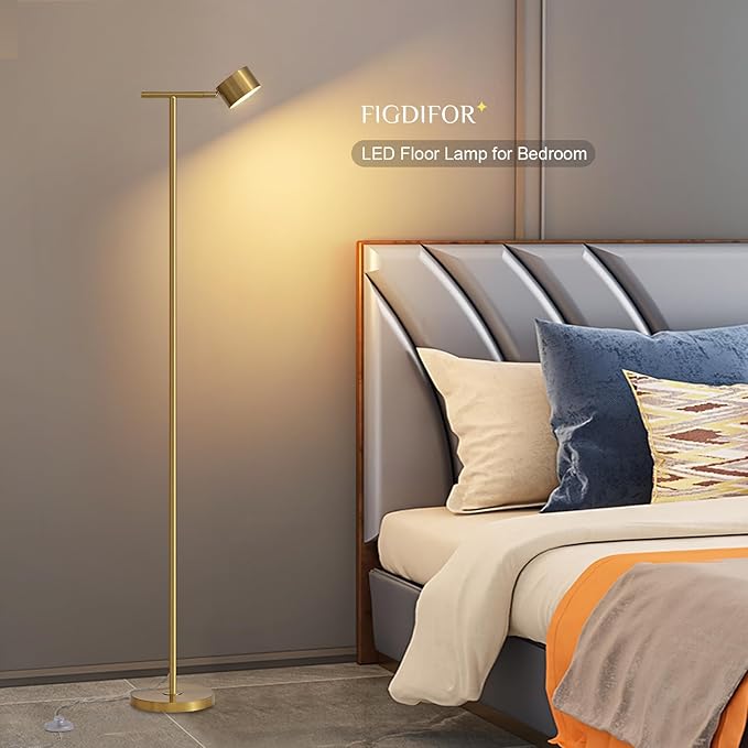 Floor Lamp for bedroom, 3 Color Temperatures Minimalist Floor Lamp with Flexible Lamp Cap, Modern Gold Floor Lamps for Living Room Bright, Simple Standing Lamp for Office Reading Working - LeafyLoom