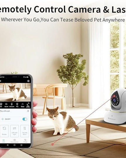 VSTARCAM Pet Camera with Laser, 3MP 2.4GHz WiFi Interactive Dog & Cat Laser Toy with Night Vision, Motion Detection Alerts, APP Remote Control Indoor Security Camera for Pet Monitoring VSTARCAM