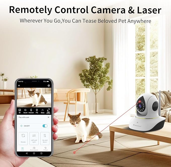 VSTARCAM Pet Camera with Laser, 3MP 2.4GHz WiFi Interactive Dog & Cat Laser Toy with Night Vision, Motion Detection Alerts, APP Remote Control Indoor Security Camera for Pet Monitoring VSTARCAM