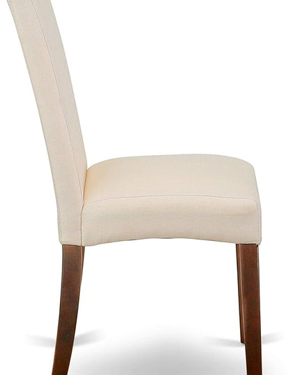 East West Furniture HBDR3-MAH-01 Hartland 3 Piece Room Furniture Set Contains a Round Dining Table with Pedestal and 2 Cream Linen Fabric Upholstered Parson Chairs, 42x42 Inch - LeafyLoom