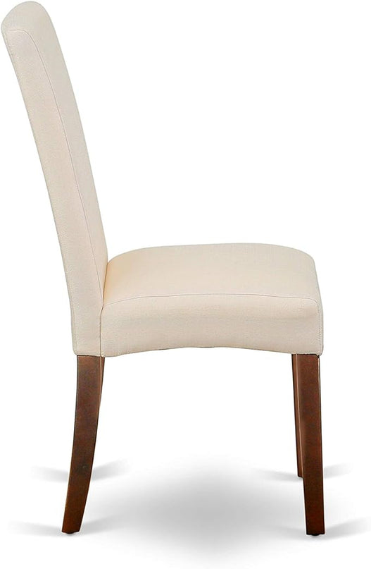 East West Furniture HBDR3-MAH-01 Hartland 3 Piece Room Furniture Set Contains a Round Dining Table with Pedestal and 2 Cream Linen Fabric Upholstered Parson Chairs, 42x42 Inch - LeafyLoom