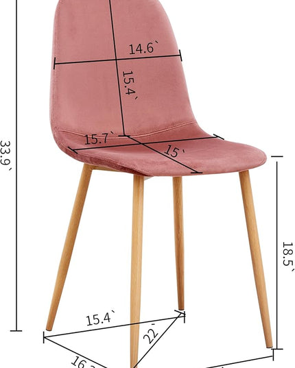 FurnitureR Dining Chairs Set of 4, Velvet Dining Room Seating Upholstered Armless Kitchen Chairs, Side Chair Mid-back with Metal Legs for Living Room Bedroom Home Office, Rose - LeafyLoom