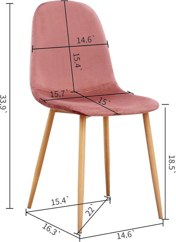 FurnitureR Dining Chairs Set of 4, Velvet Dining Room Seating Upholstered Armless Kitchen Chairs, Side Chair Mid-back with Metal Legs for Living Room Bedroom Home Office, Rose - LeafyLoom