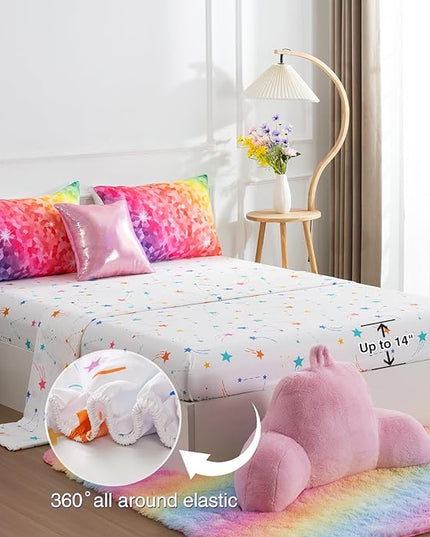 A Nice Night 6Pcs Gradient Abstract Art Grid Mosaic Geometric Bedding Set for Girls, Colorful Rainbow Galaxy Comforter Set, Ultra Soft Bedding Sets (PinkYellow,Twin 6Pcs) - LeafyLoom