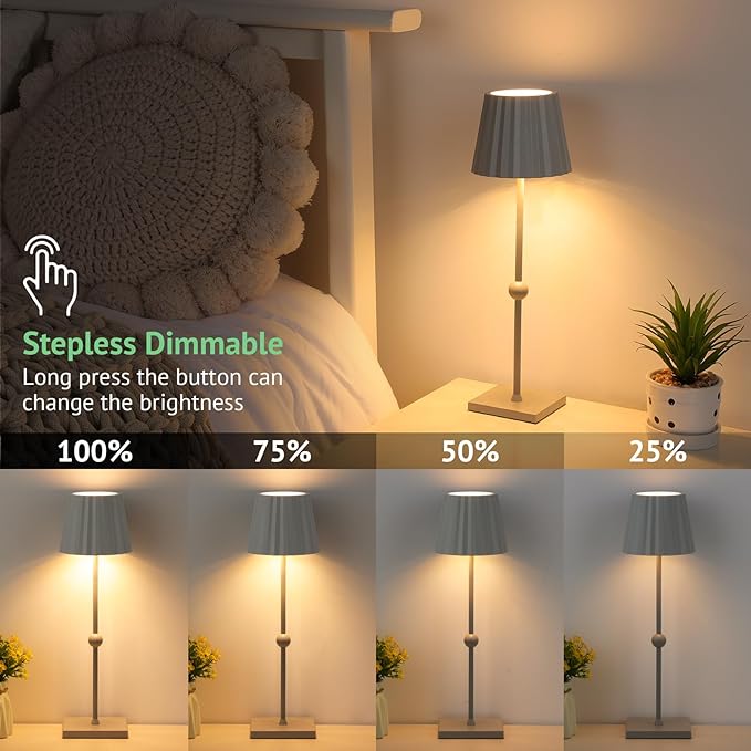 GGOYING Battery Operated Table Lamp,5200mAh Cordless Portable LED Lamp with 3 Temperature, Stepless Dimmable Minimalist Battery LED Night Light Camping(Gray) - LeafyLoom