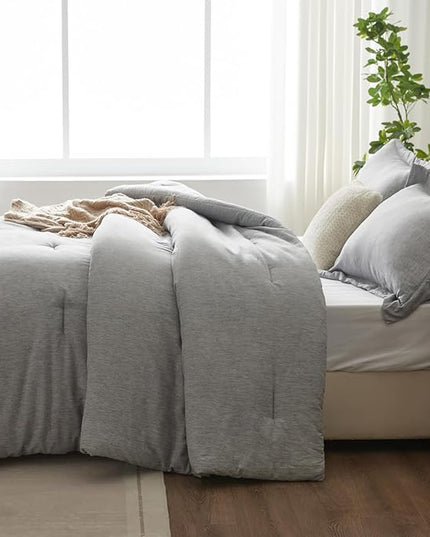CozyLux Twin/Twin XL Comforter Set Dorm Bedding, 2 Pieces Light Grey Twin Extra Long Soft Luxury Cationic Dyeing Comforter for College, Light Gray Breathable Bed Set with 1 Comforter and 1 Pillow Sham - LeafyLoom