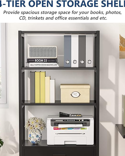 Tribesigns Bookcase Bookshelf, 4-Tier Modern File Cabinet with 2 Drawers, Lateral Filing Cabinet accommodate Legal/Letter / A4 Size for Home Office Organizer - LeafyLoom