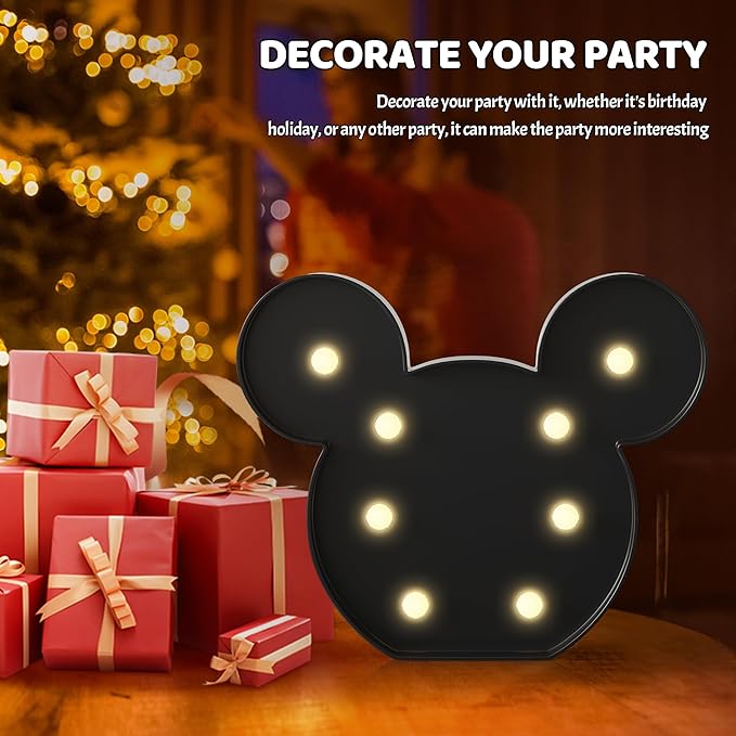 Black Mouse Decor, Battery Powered Mouse Night Light for Kids, Mouse Birthday Decorations for Kids, Kids Room Decor for Bedroom, Mouse Wall Decor for Bedroom - LeafyLoom